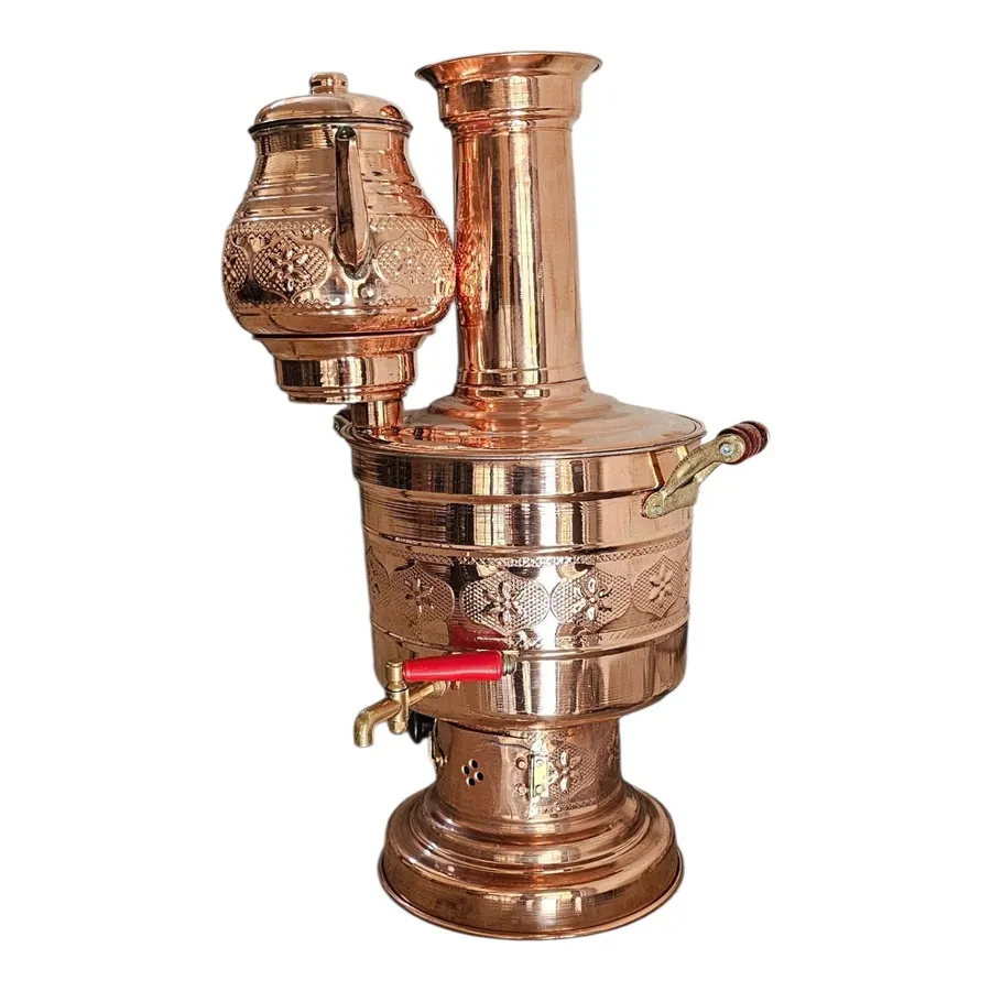 Musluklu, kompakt 5 litre odunlu bakır semaver